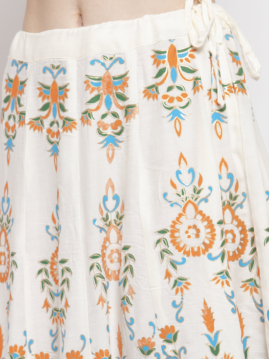 Wahe-NOOR Women's Cream Printed Flared Rayon Maxi Skirt - Distacart