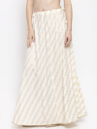 Thumbnail for Wahe-NOOR Women's Off-White Printed Flared Rayon Maxi Skirt - Distacart
