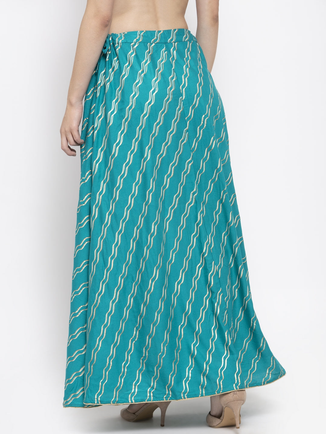 Wahe-NOOR Women's Turquoise Printed Flared Rayon Skirt - Distacart
