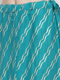 Thumbnail for Wahe-NOOR Women's Turquoise Printed Flared Rayon Skirt - Distacart