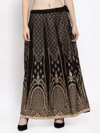 Thumbnail for Wahe-NOOR Women's Black Printed Flared Rayon Skirt - Distacart