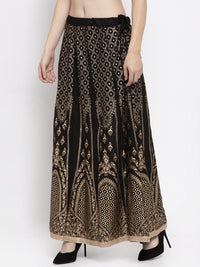 Thumbnail for Wahe-NOOR Women's Black Printed Flared Rayon Skirt - Distacart