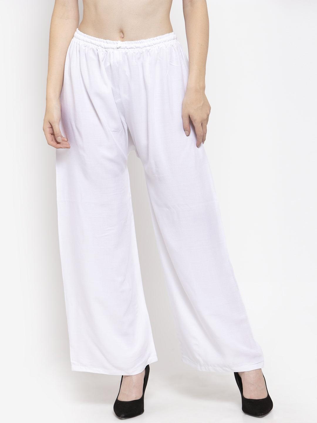 Wahe-NOOR Women's Solid White & Mustard Rayon Palazzo (Set Of 2) - Distacart