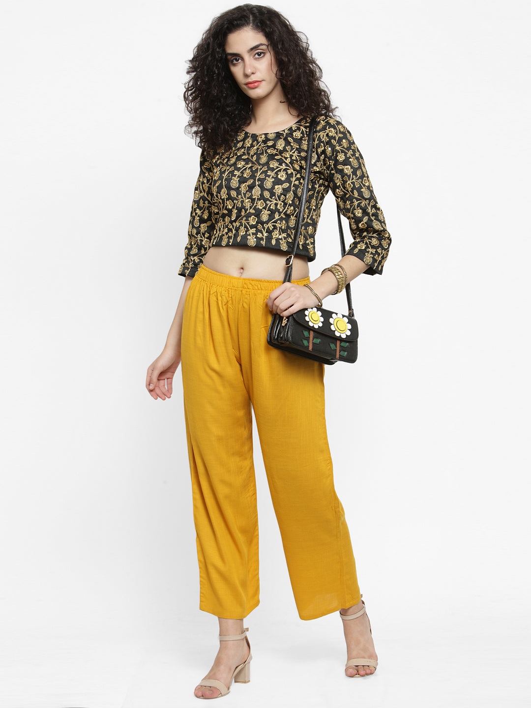Wahe-NOOR Women's Solid White & Mustard Rayon Palazzo (Set Of 2) - Distacart