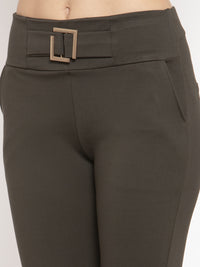 Thumbnail for Wahe-NOOR Women's Olive Solid Jeggings - Creation - Distacart