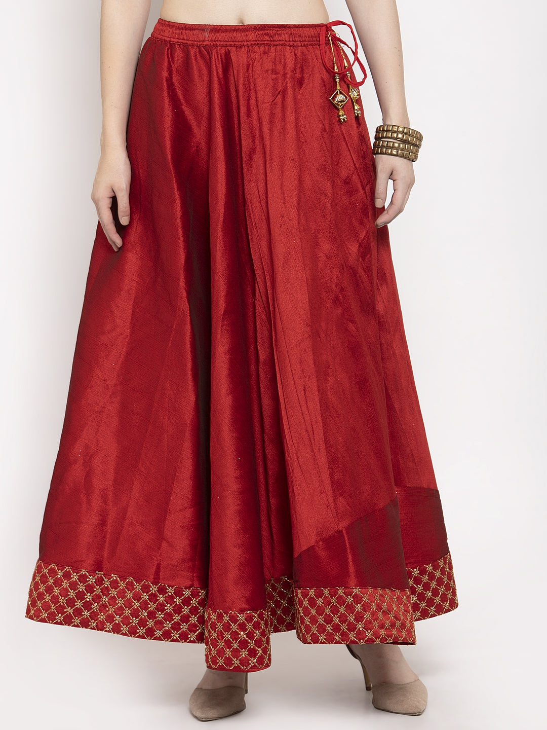 Wahe-NOOR Women's Maroon Flared Embellished Skirt - Distacart