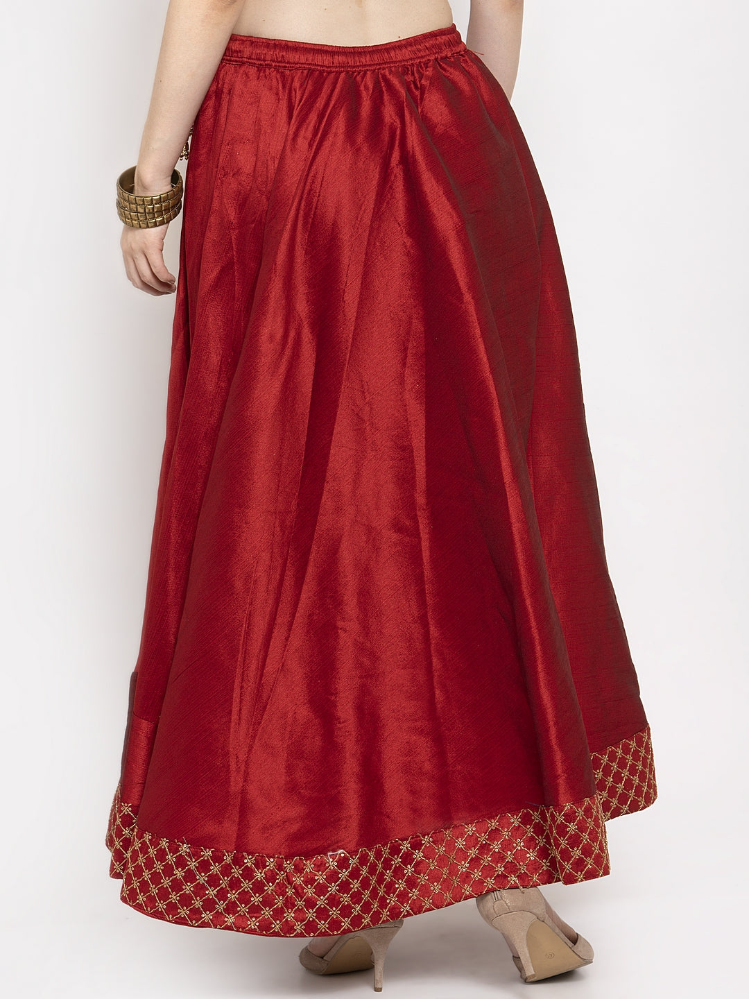 Wahe-NOOR Women's Maroon Flared Embellished Skirt - Distacart