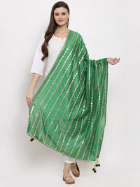 Thumbnail for Wahe-NOOR Women's Green Gotta Patti Poly Silk Dupatta - Distacart