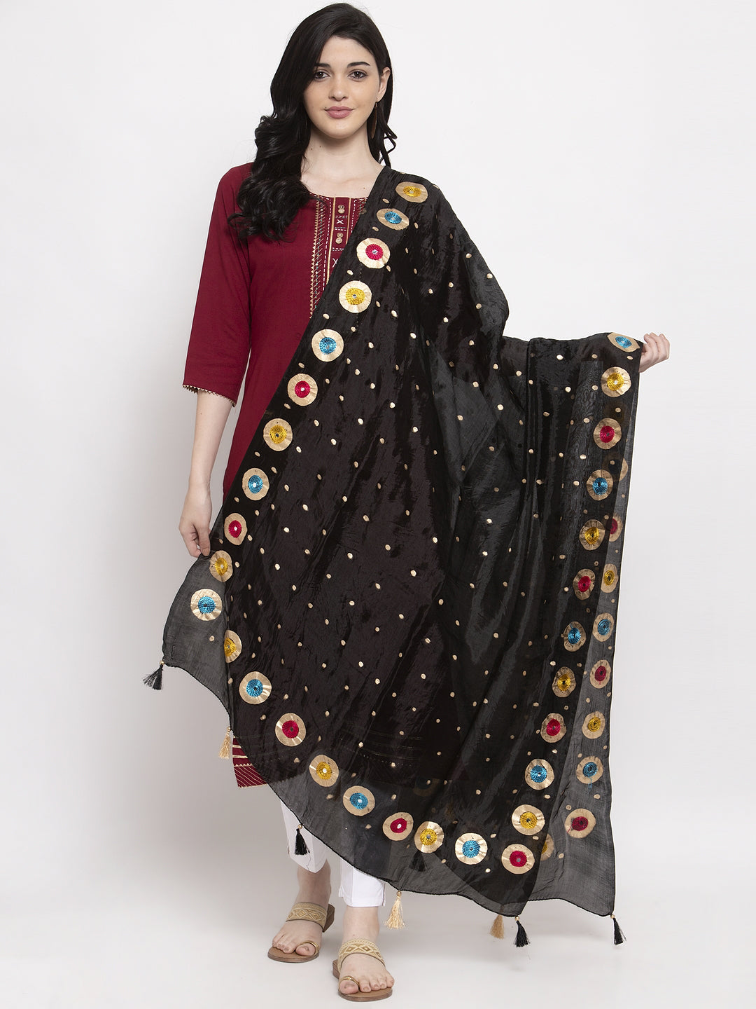 Wahe-NOOR Women's Black Printed Poly Silk Dupatta - Distacart