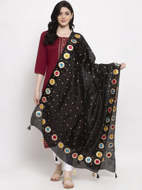 Thumbnail for Wahe-NOOR Women's Black Printed Poly Silk Dupatta - Distacart