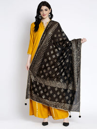 Thumbnail for Wahe-NOOR Women's Black Printed Poly Silk Dupatta - Distacart