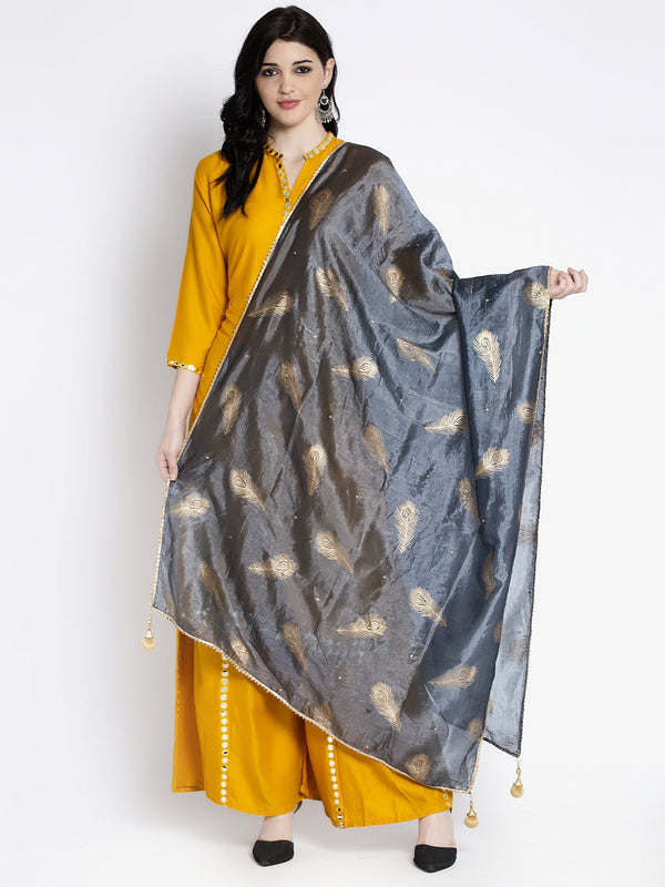 Wahe-NOOR Women's Grey Printed Poly Silk Dupatta - Distacart