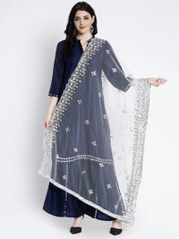 Thumbnail for Wahe-NOOR Women's White Embellished Net Dupatta - Distacart