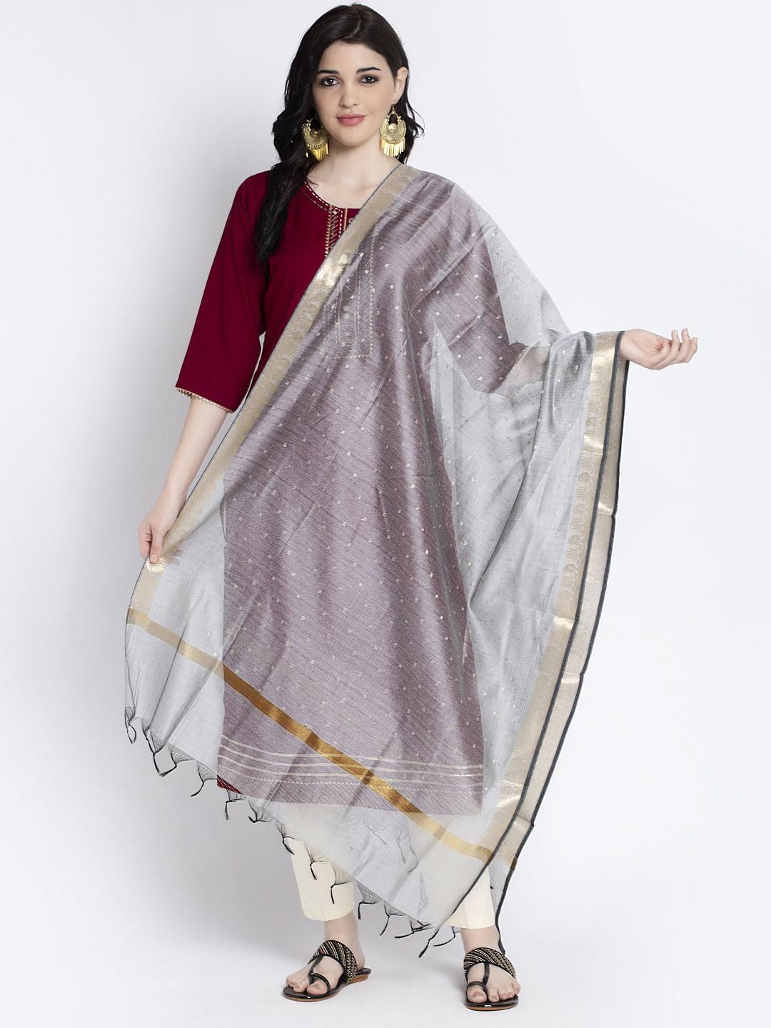 Wahe-NOOR Women's Grey Printed Poly Silk Dupatta - Distacart