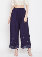 Thumbnail for Wahe-NOOR Women's Navy Blue Embellished Rayon Palazzo - Distacart