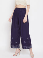 Thumbnail for Wahe-NOOR Women's Navy Blue Embellished Rayon Palazzo - Distacart
