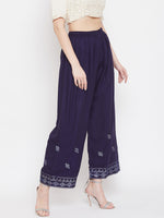 Thumbnail for Wahe-NOOR Women's Navy Blue Embellished Rayon Palazzo - Distacart