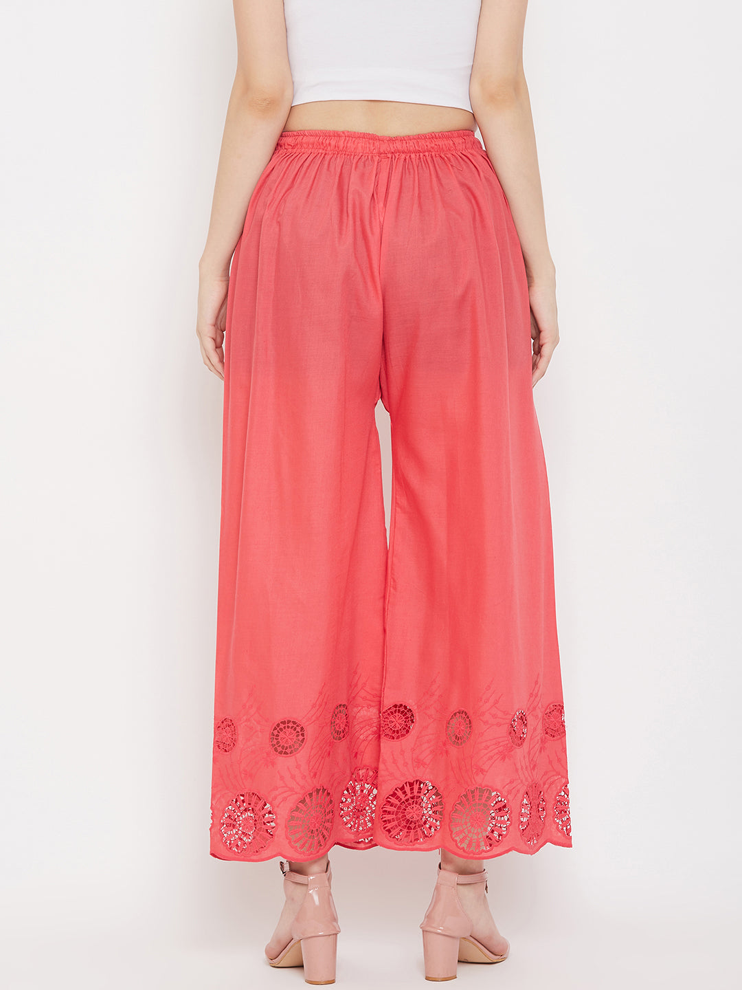 Wahe-NOOR Women's Peach Straight Embroidered Palazzo - Distacart