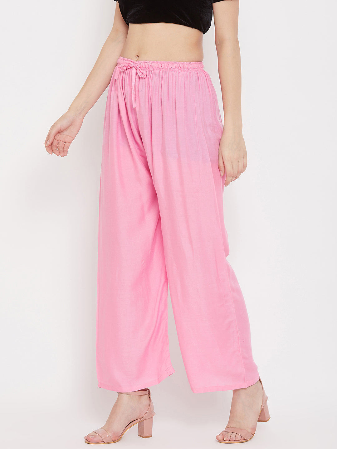Wahe-NOOR Women's Baby Pink Straight Solid Palazzo - Distacart