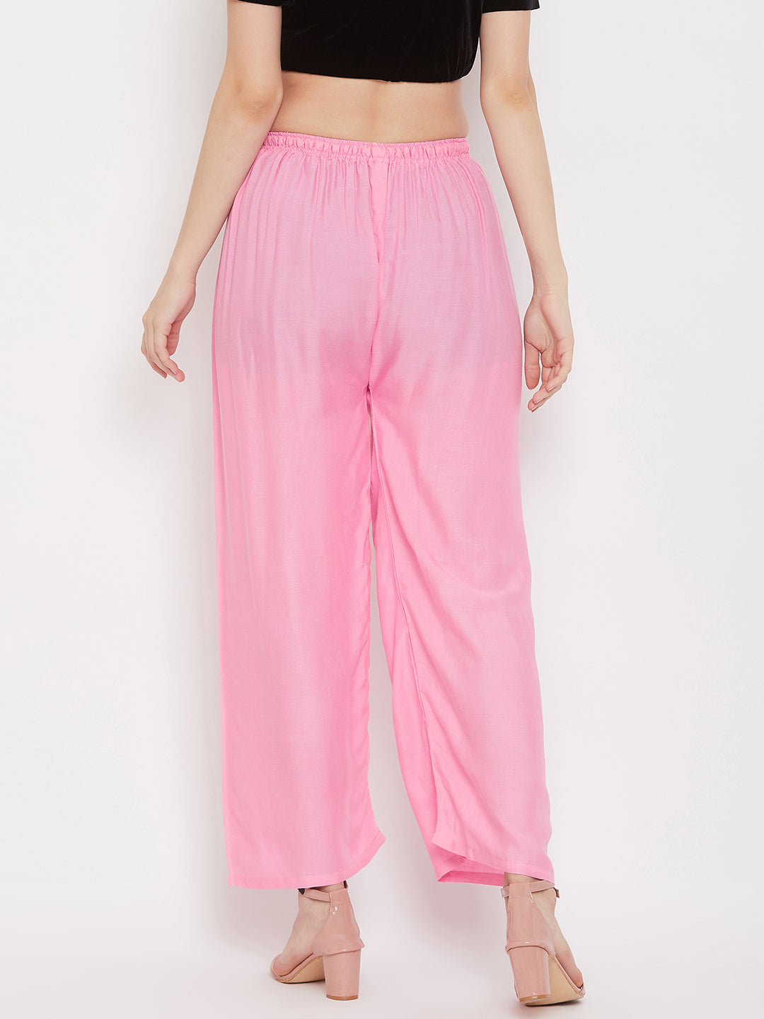 Wahe-NOOR Women's Baby Pink Straight Solid Palazzo - Distacart