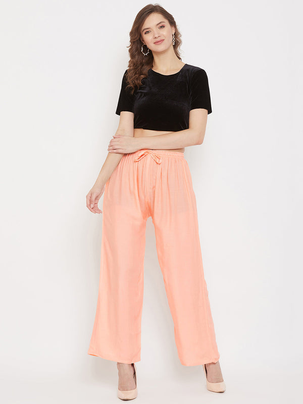 Poplin palazzo trousers with contrast button - Limited Edition - Peach |  ZARA United States