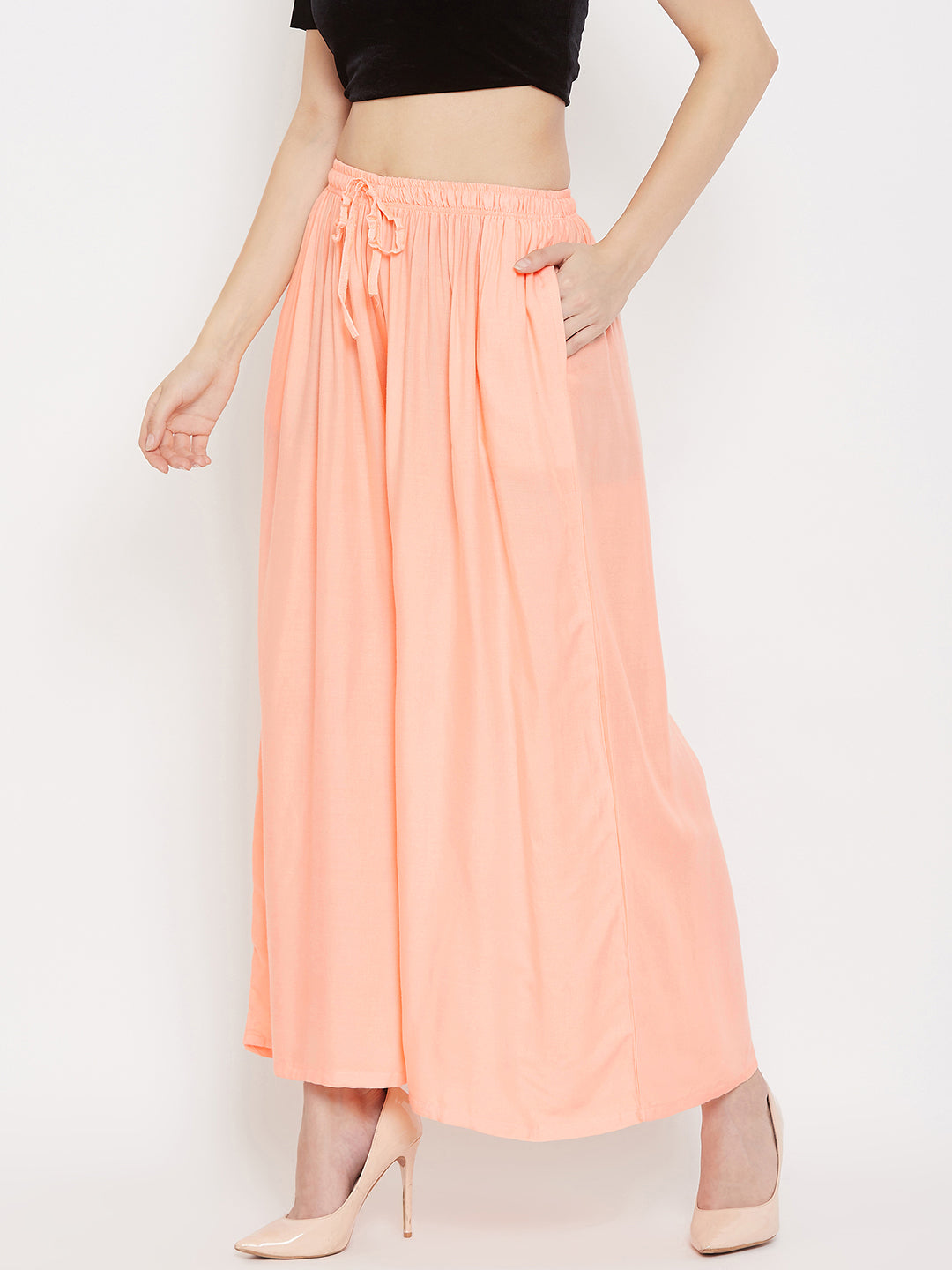 Wahe-NOOR Women's Peach Flared Solid Sharara - Distacart