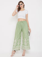 Thumbnail for Wahe-NOOR Women's Pista Green Printed Rayon Palazzo - Distacart