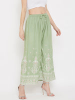 Thumbnail for Wahe-NOOR Women's Pista Green Printed Rayon Palazzo - Distacart