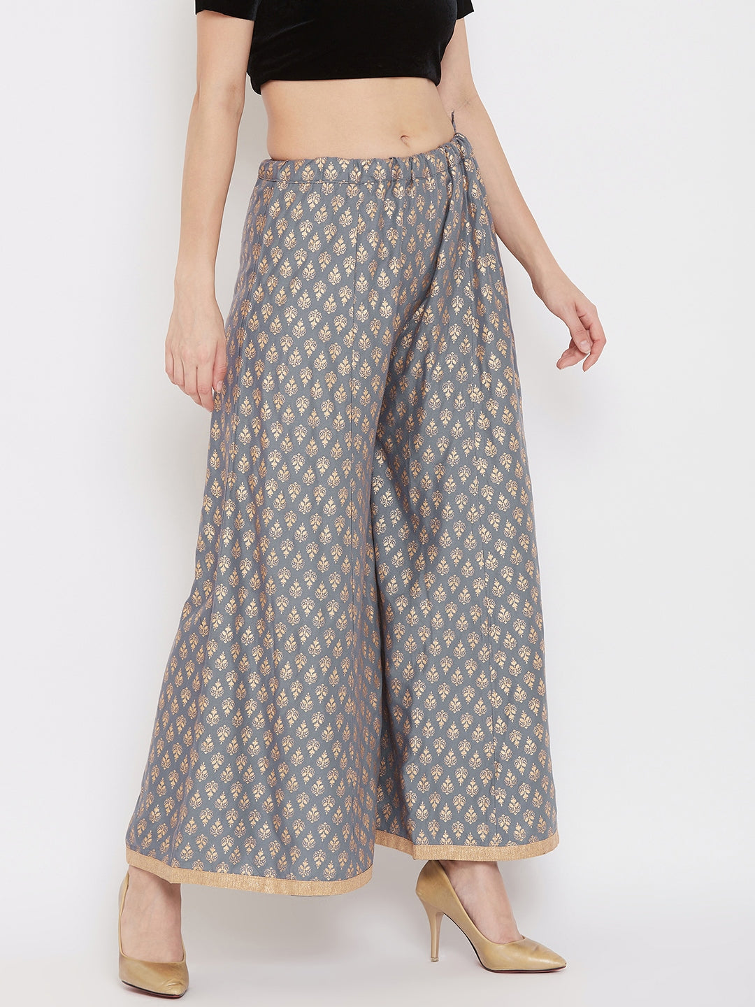 Wahe-NOOR Women's Grey Flared Printed Rayon Sharara - Distacart