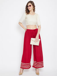Thumbnail for Wahe-NOOR Women's Red Embellished Straight Palazzo - Distacart