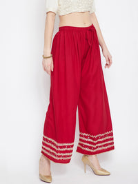 Thumbnail for Wahe-NOOR Women's Red Embellished Straight Palazzo - Distacart