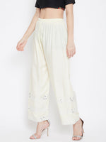 Thumbnail for Wahe-NOOR Women's Cream Straight Hem Design Palazzo - Distacart