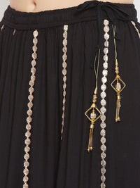 Thumbnail for Wahe-NOOR Women's Black Gotta Patti Flared Skirt - Distacart