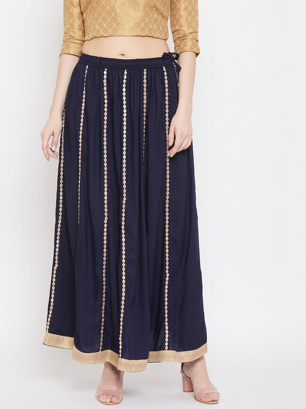 Wahe-NOOR Women's Navy Blue Gotta Patti Flared Skirt - Distacart
