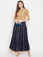 Thumbnail for Wahe-NOOR Women's Navy Blue Gotta Patti Flared Skirt - Distacart