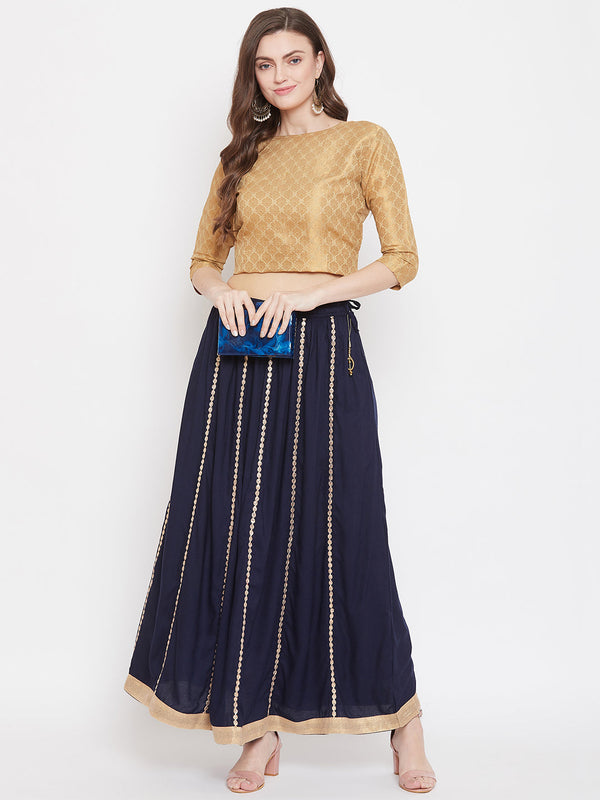 Wahe-NOOR Women's Navy Blue Gotta Patti Flared Skirt - Distacart