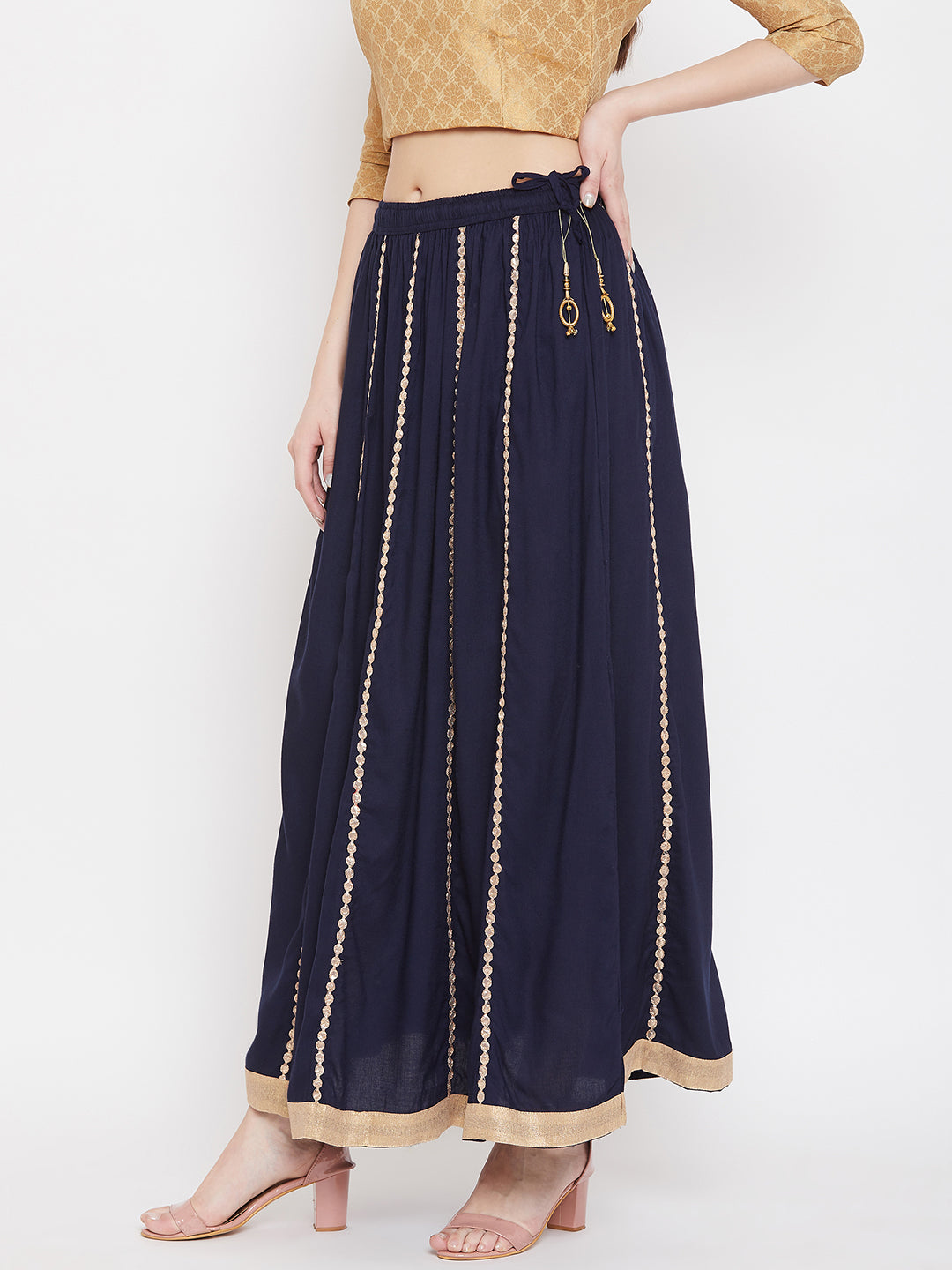 Wahe-NOOR Women's Navy Blue Gotta Patti Flared Skirt - Distacart