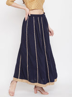 Thumbnail for Wahe-NOOR Women's Navy Blue Gotta Patti Flared Skirt - Distacart