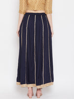 Thumbnail for Wahe-NOOR Women's Navy Blue Gotta Patti Flared Skirt - Distacart
