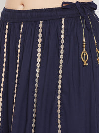 Thumbnail for Wahe-NOOR Women's Navy Blue Gotta Patti Flared Skirt - Distacart