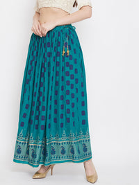 Thumbnail for Wahe-NOOR Women's Turquoise Flared Printed Skirt - Distacart