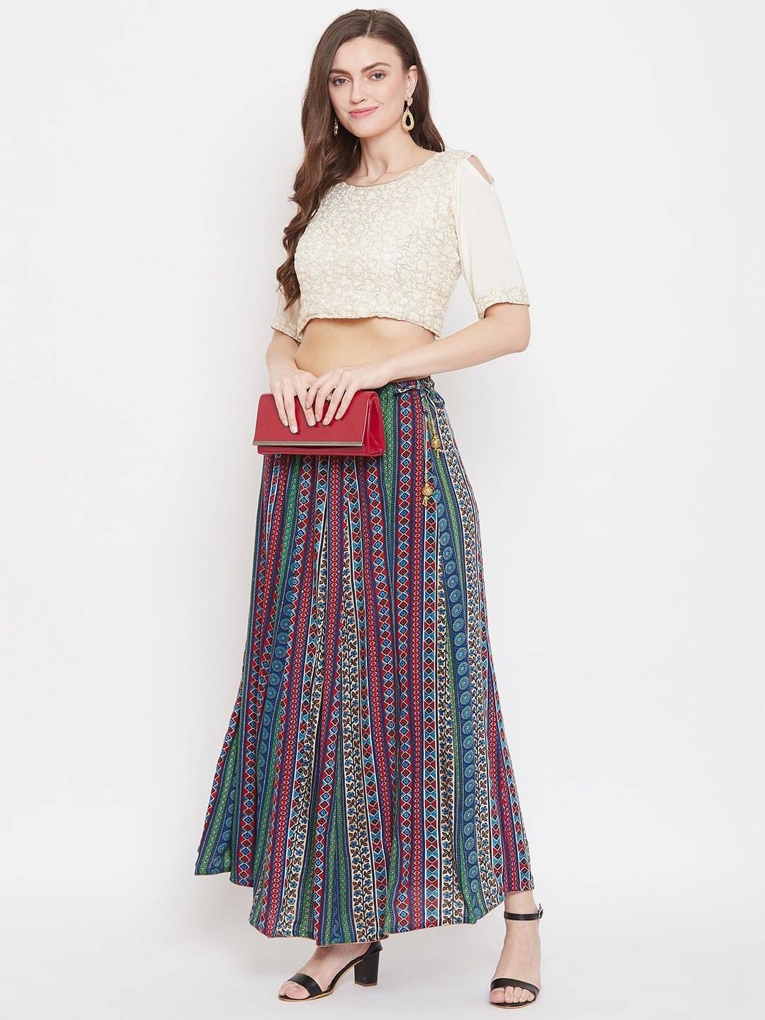 Wahe-NOOR Women's Multi Flared Printed Maxi Skirt - Distacart