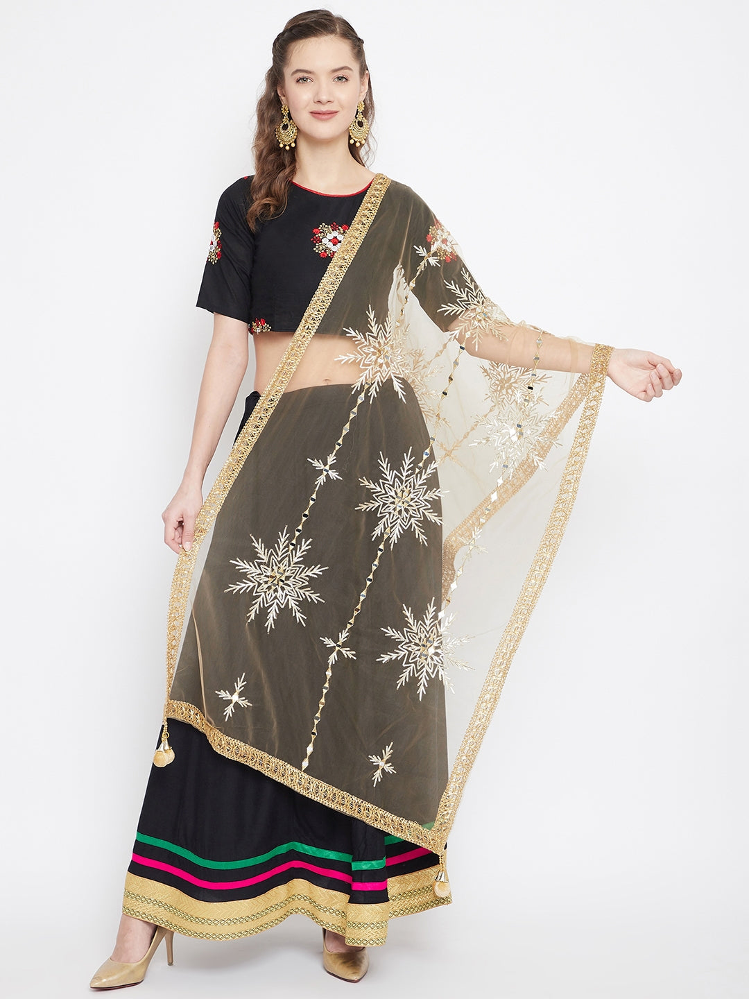 Wahe-NOOR Women's Golden Star Embellished Net Dupatta - Distacart