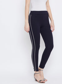 Thumbnail for Wahe-NOOR Women's Navy Blue Solid Striped Jeggings - Distacart