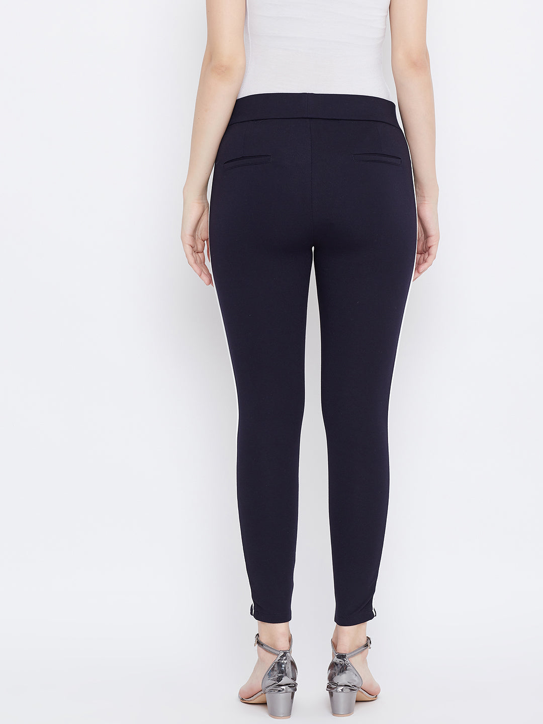 Wahe-NOOR Women's Navy Blue Solid Striped Jeggings - Distacart