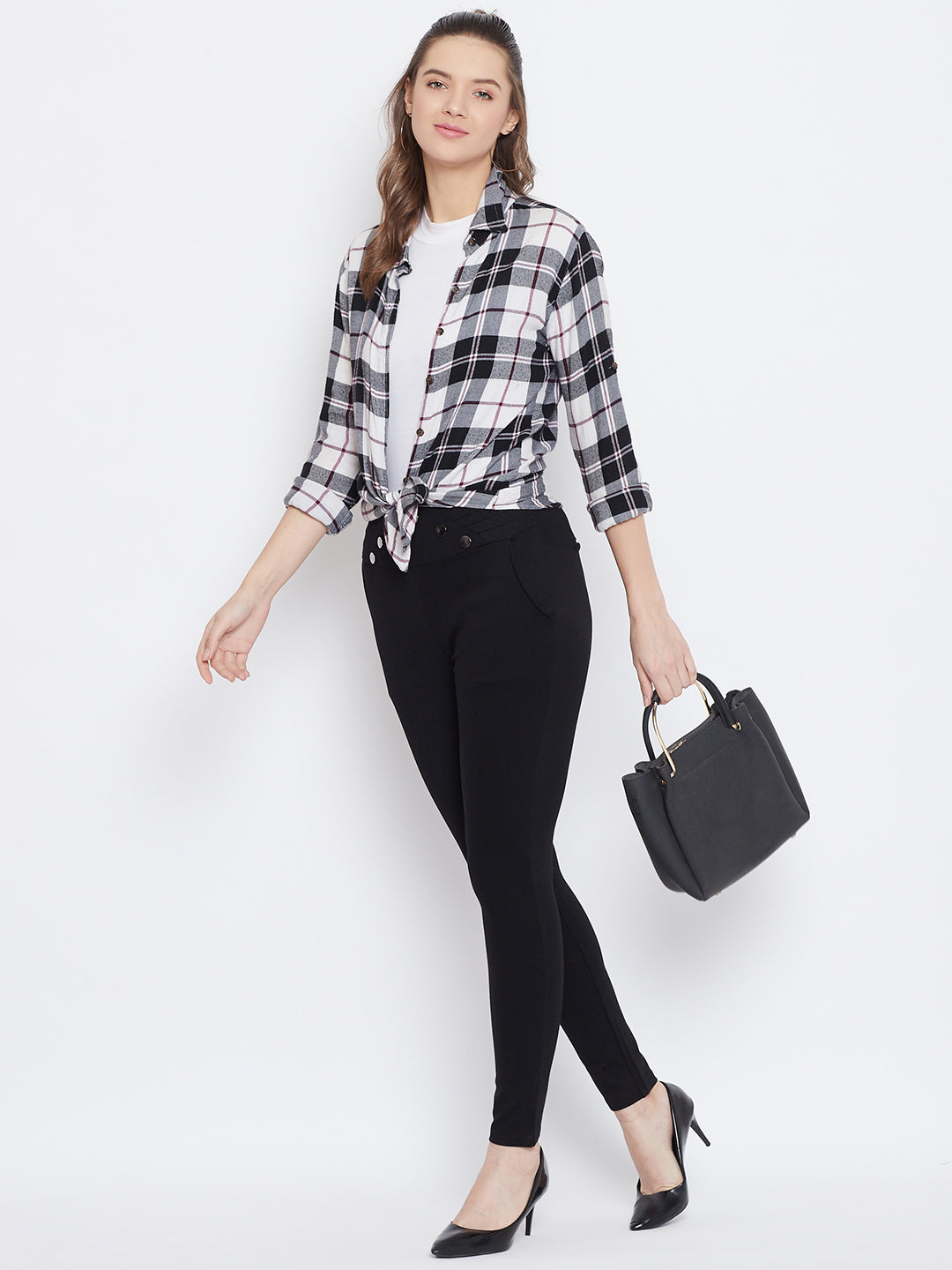 Wahe-NOOR Women's Black Solid Skinny Fit Jeggings - Distacart