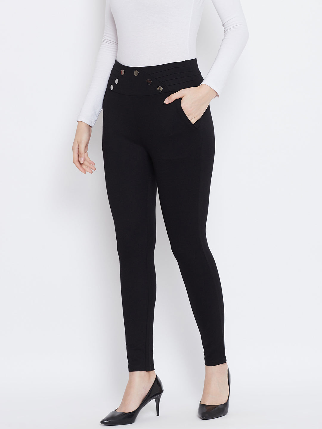 Wahe-NOOR Women's Black Solid Skinny Fit Jeggings - Distacart