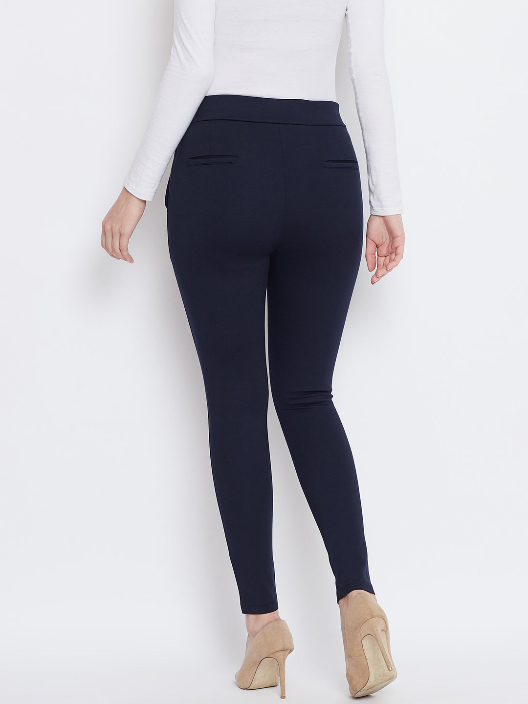 Buy Wahe-NOOR Women's Navy Blue Solid Skinny Fit Jeggings Online