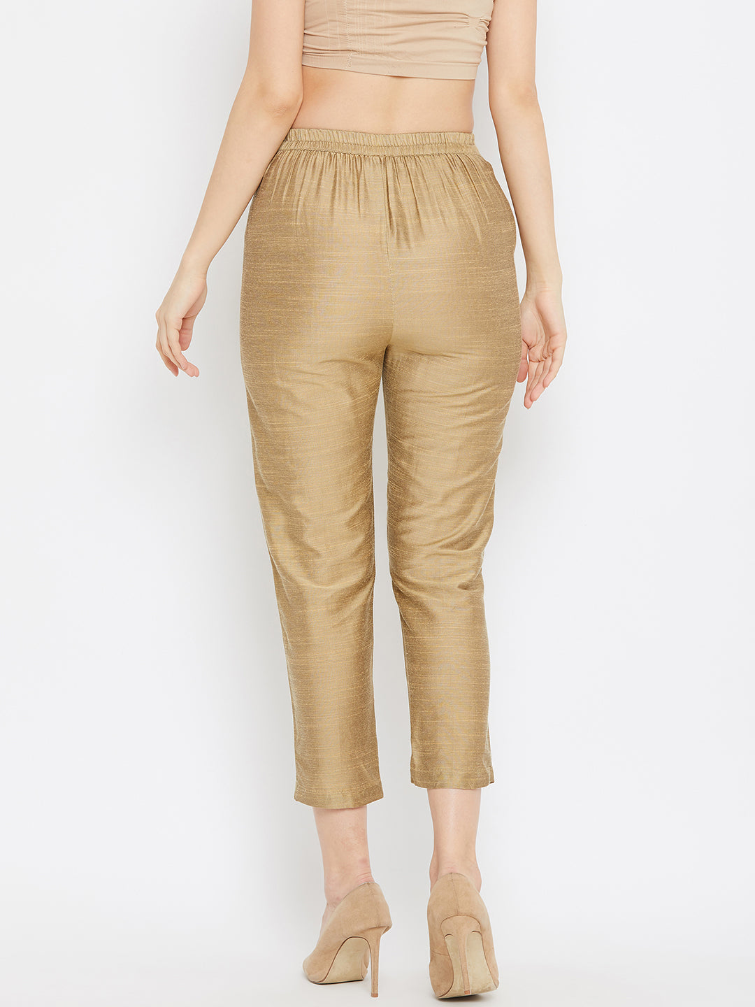 Wahe-NOOR Women's Brown Solid Poly Silk Trouser - Distacart