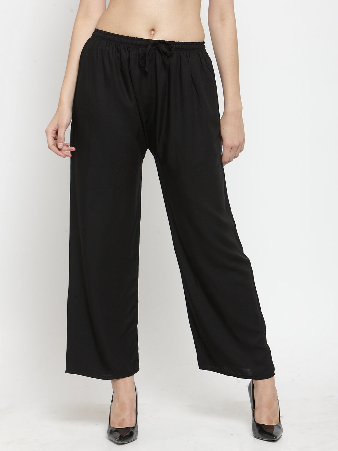 Wahe-NOOR Women's Solid Black & Grey Rayon Palazzo (Set Of 2) - Distacart